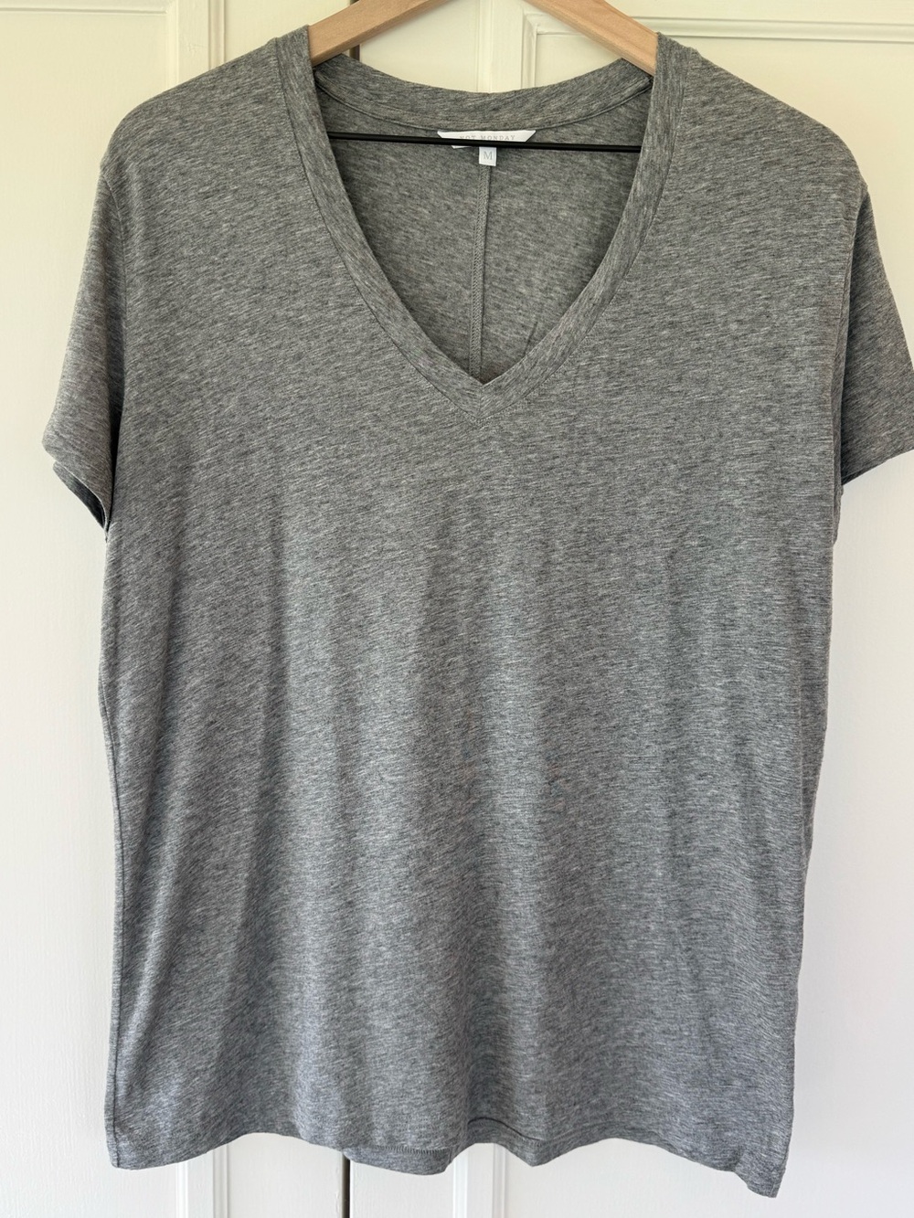 Not Monday v-neck tee in heather gray, size M
